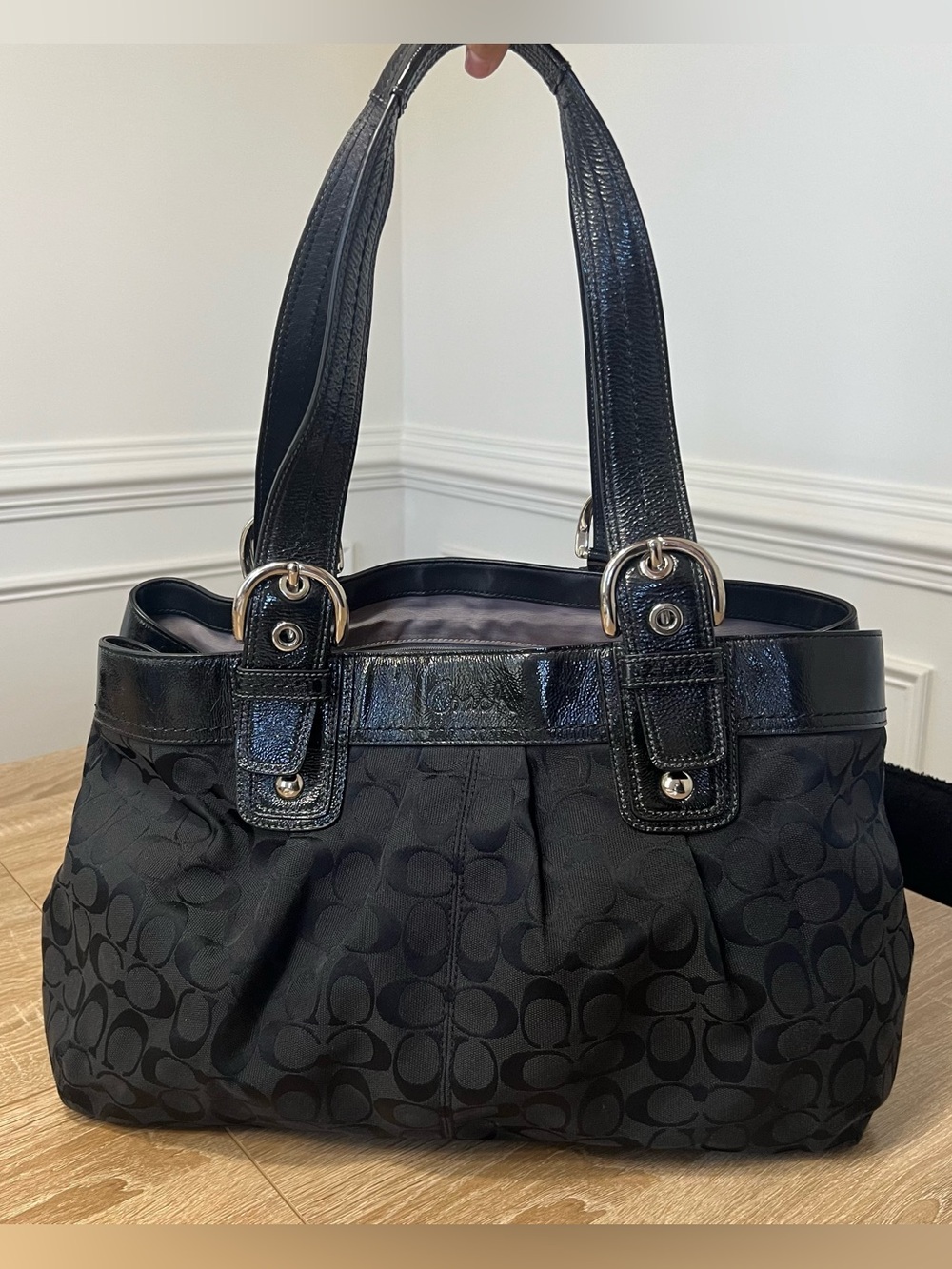 Coach Soho Signature Black Pleated Tote